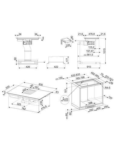 Płyta zint. z okapem Smeg HOBD482D